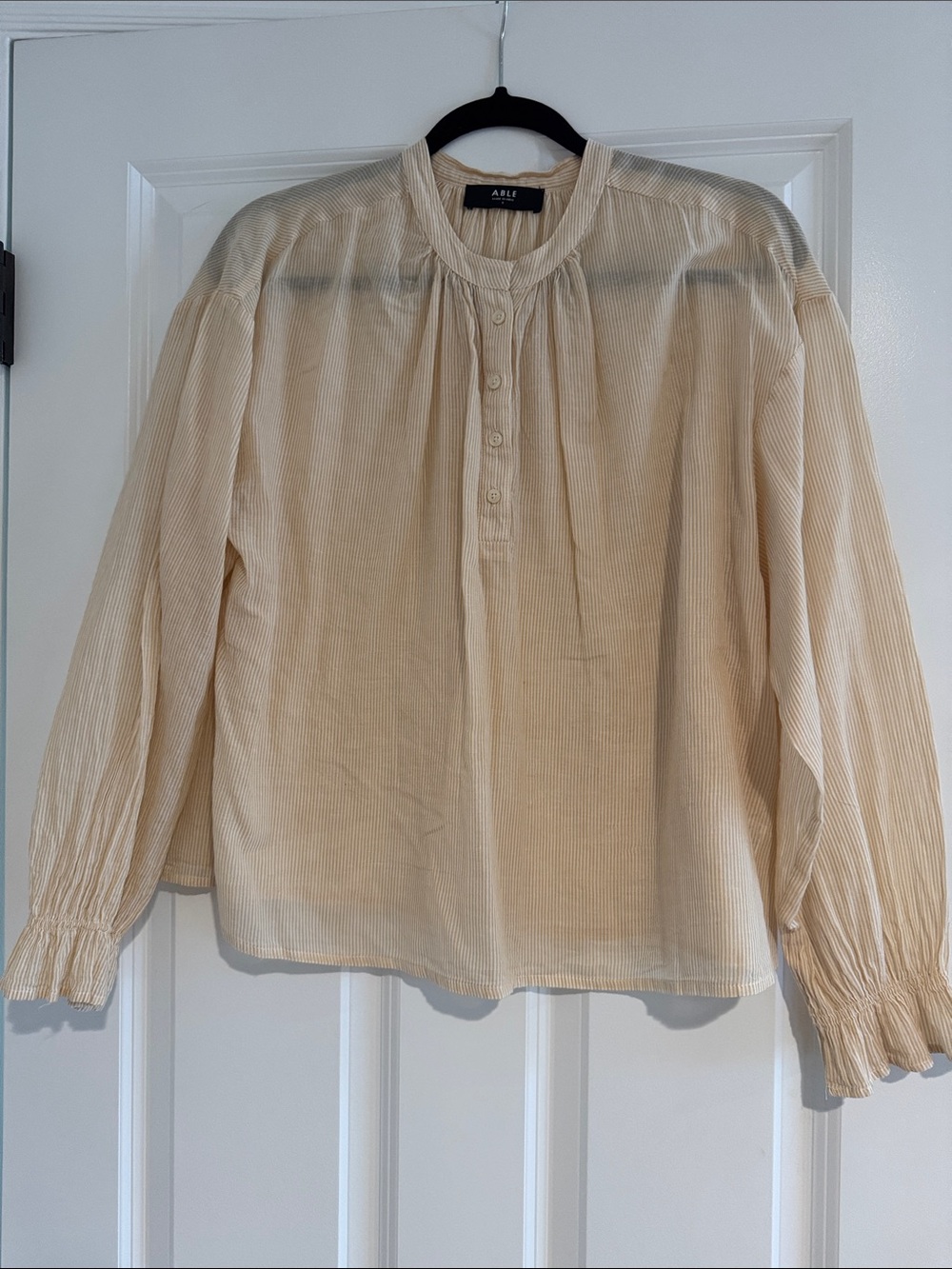 Able Cream Button-Front Peasant Blouse